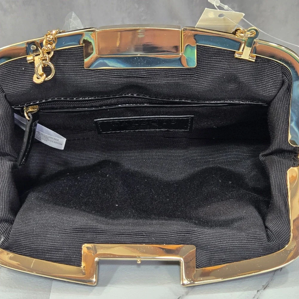 NWT Talbots Leopard Print Metallic Silk Blend Clutch Bag Gold Chain Cocktail